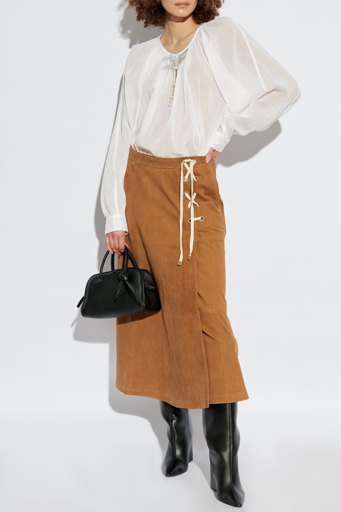 スカート MONOHA Suede wrap skirt camel Suede wrap skirt (light beige / camel / gray) : MONOHA